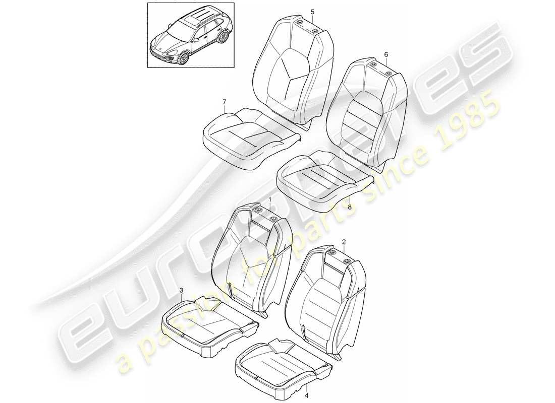 porsche 2011 (cayenne e2 92a) foam part seat and backrest cover standard seat part diagram