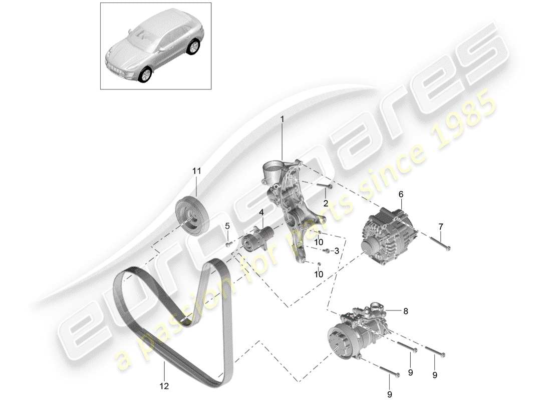 porsche 2018 (macan) belt tensioner damper poly-v-belt part diagram