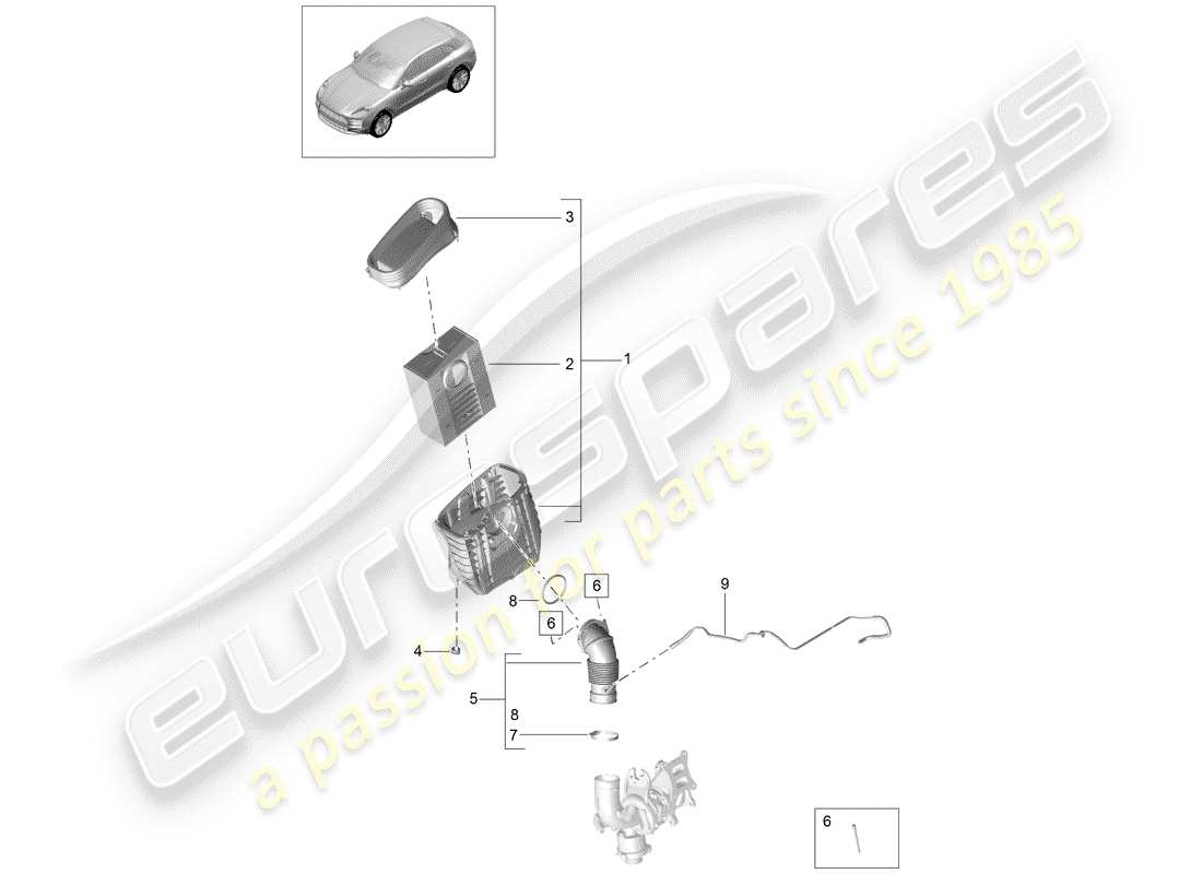 porsche 2020 (macan) air filter element air filter housing parts diagram