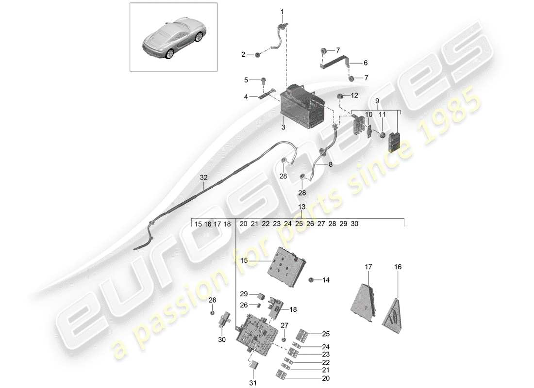 porsche 2014 (981 cayman) battery potential distributor part diagram