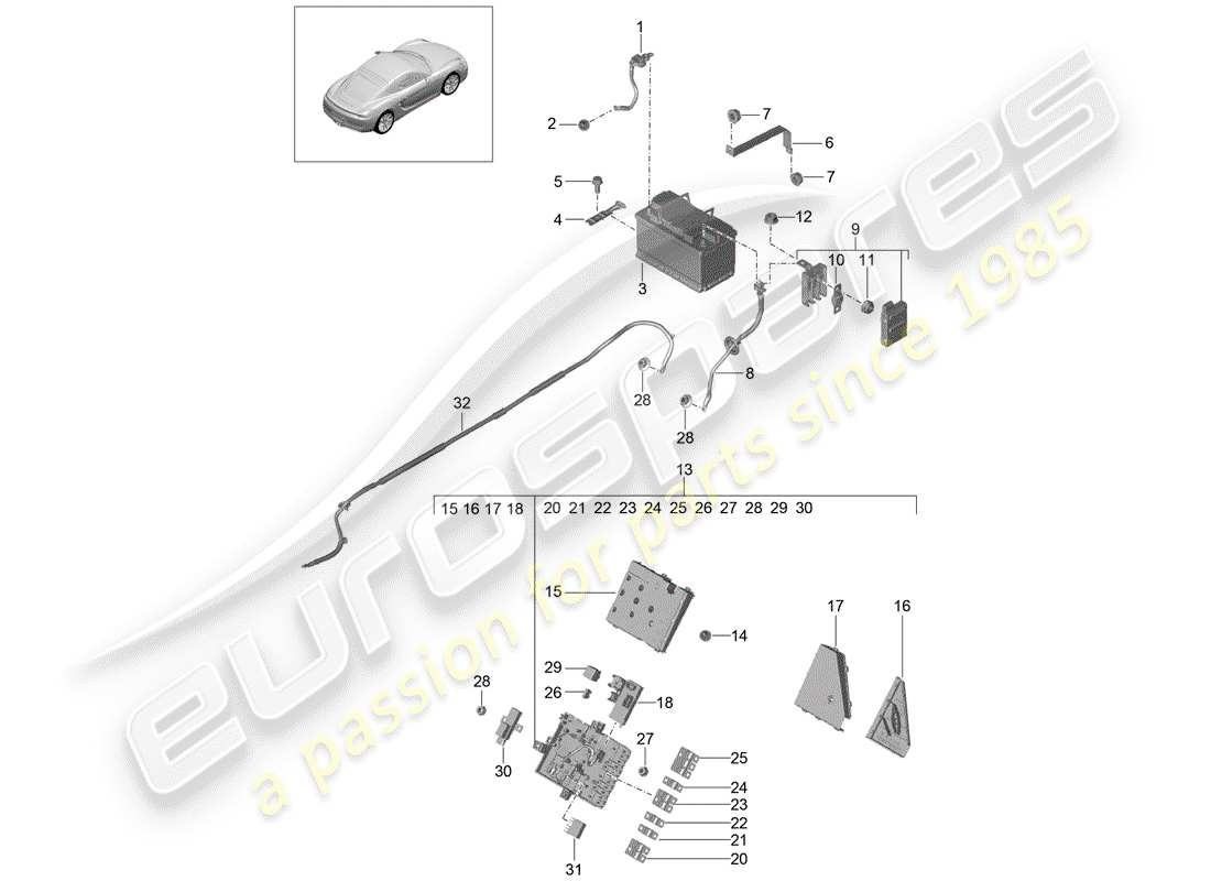 porsche cayman 981 (2014) battery parts diagram