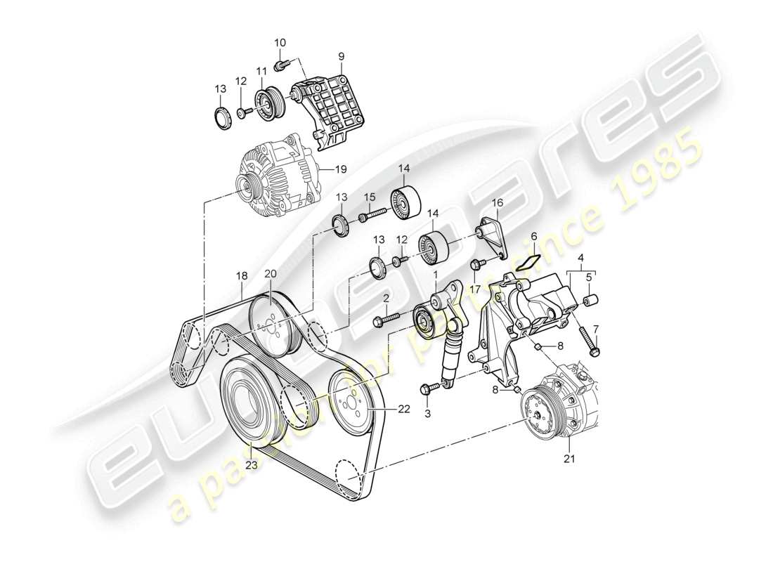 porsche 2010 (cayenne e1 9pa) belt tensioner damper v-belt parts diagram
