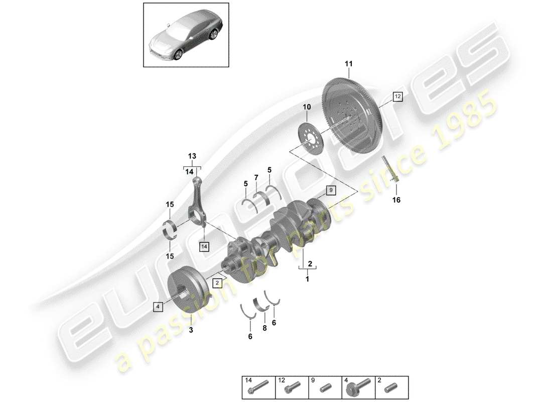 porsche 2017 (panamera 971-1) crankshaft conrod dual-mass flywheel part diagram
