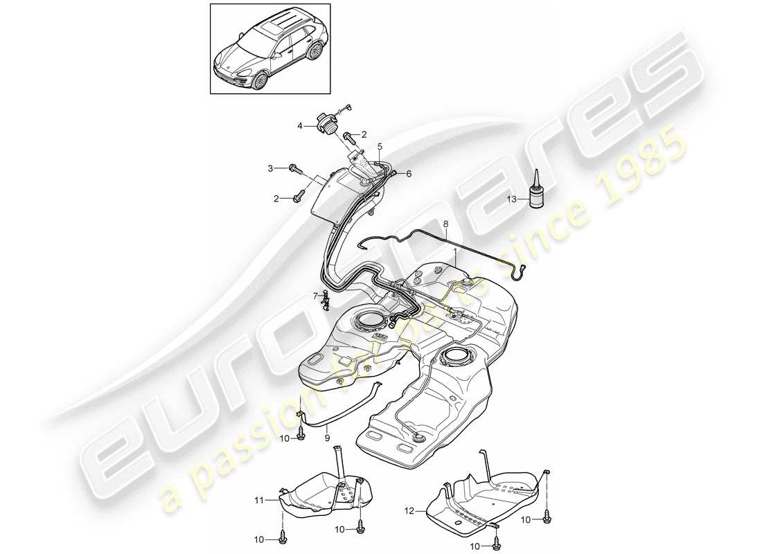 porsche 2011 (cayenne e2 92a) fuel tank with: accessories part diagram