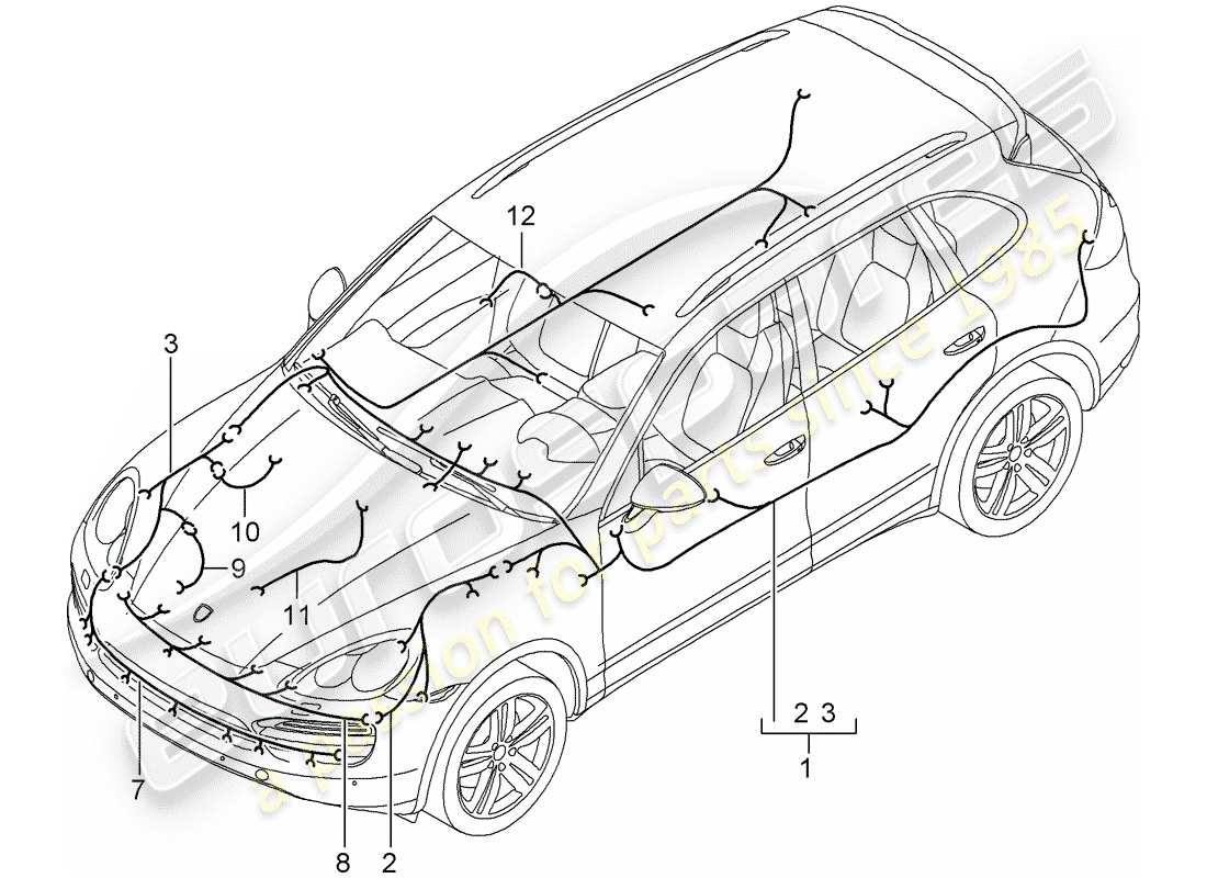 porsche 2017 (cayenne e2 92a) wiring looms passenger compartment bumper front end anti-locking brake syst. -abs- brake pad wear display front axle d >>- mj 2014 part diagram