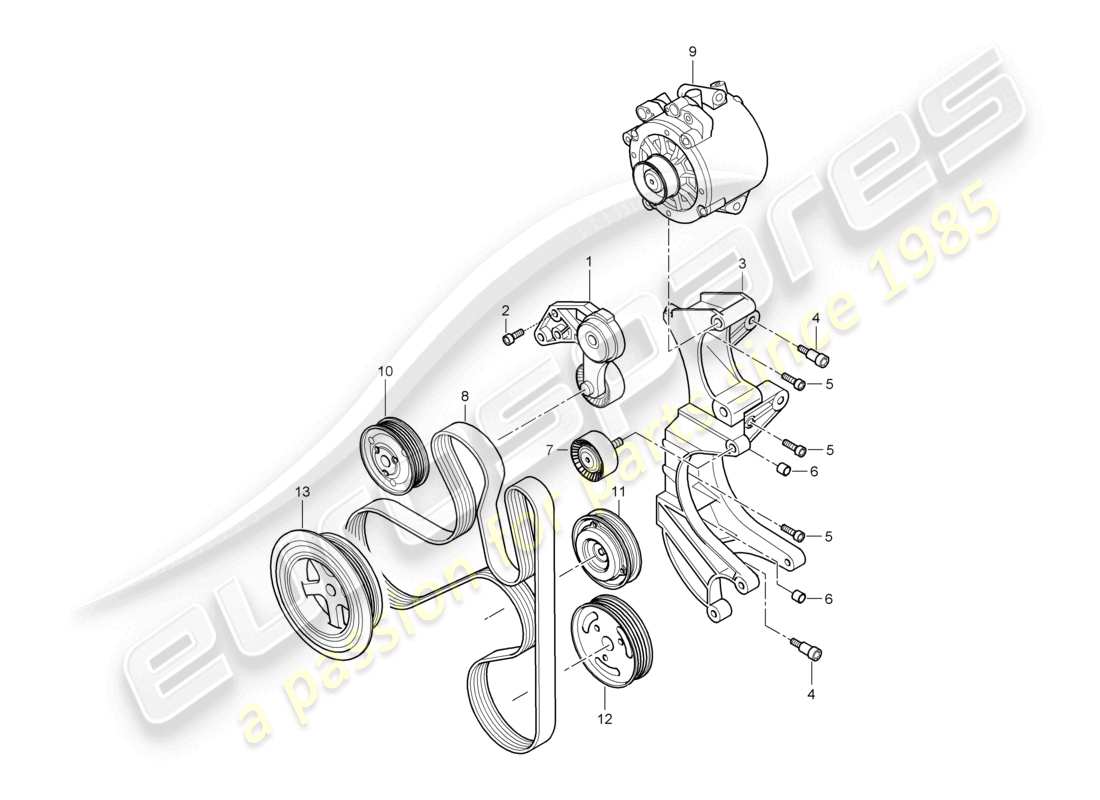 porsche 2010 (cayenne e1 9pa) belt tensioner damper idler pulley v-belt parts diagram