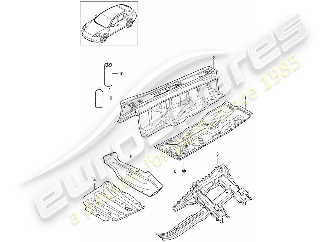 porsche 2010 (panamera 970) floor assembly part diagram