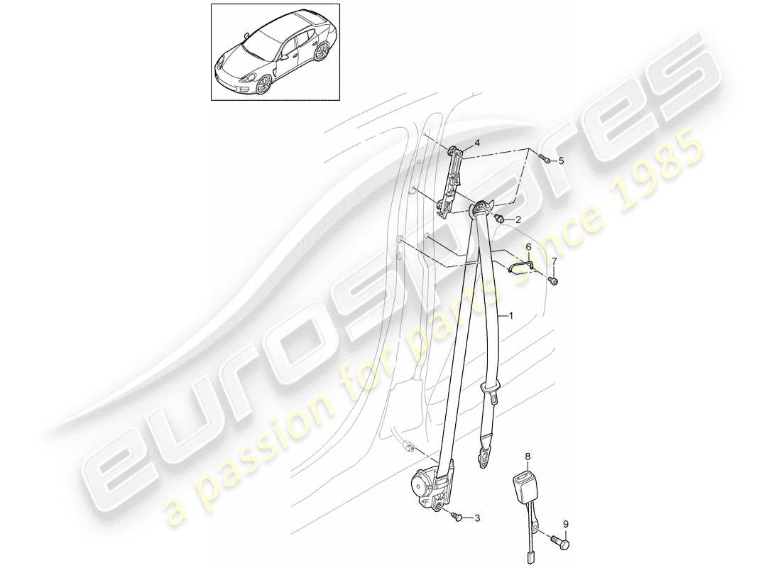 porsche 2010 (panamera 970) three-point safety belt front part diagram
