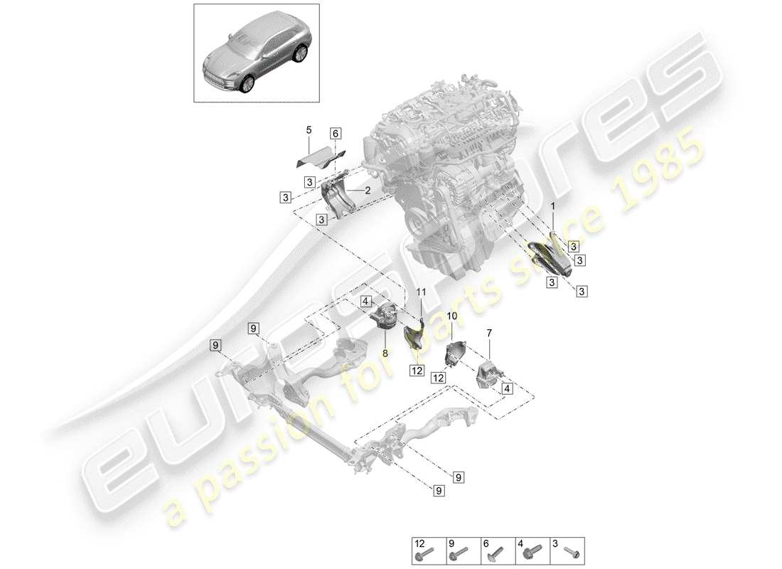porsche 2020 (macan) engine lifting tackle lower parts diagram