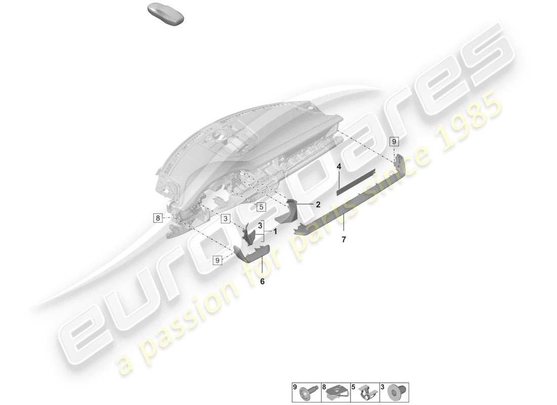 porsche 2020 (992-1) accessories instrument panel trim parts diagram