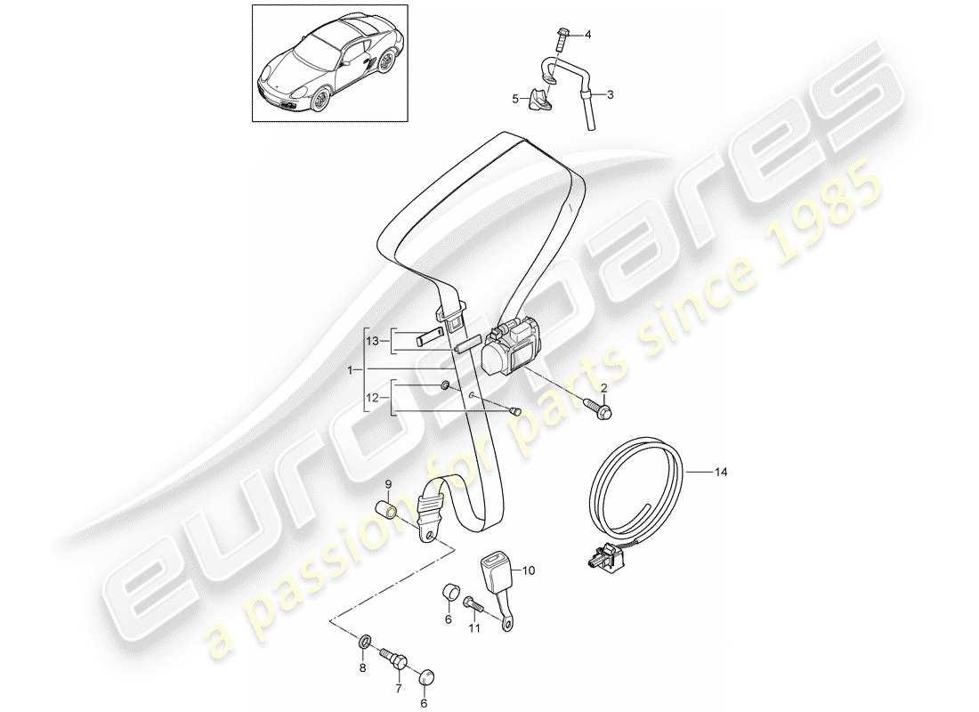 porsche 2011 (987 cayman) three-point safety belt part diagram
