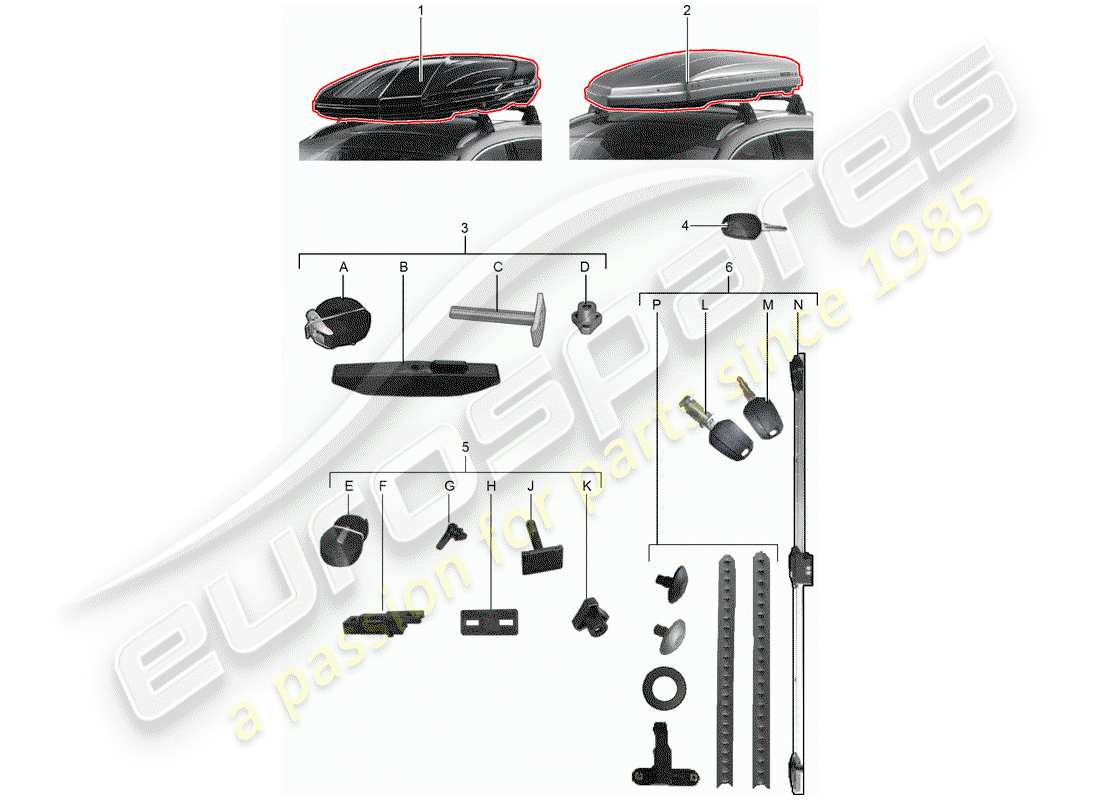porsche 2014 (tequipment 98x/99x) roof box parts diagram