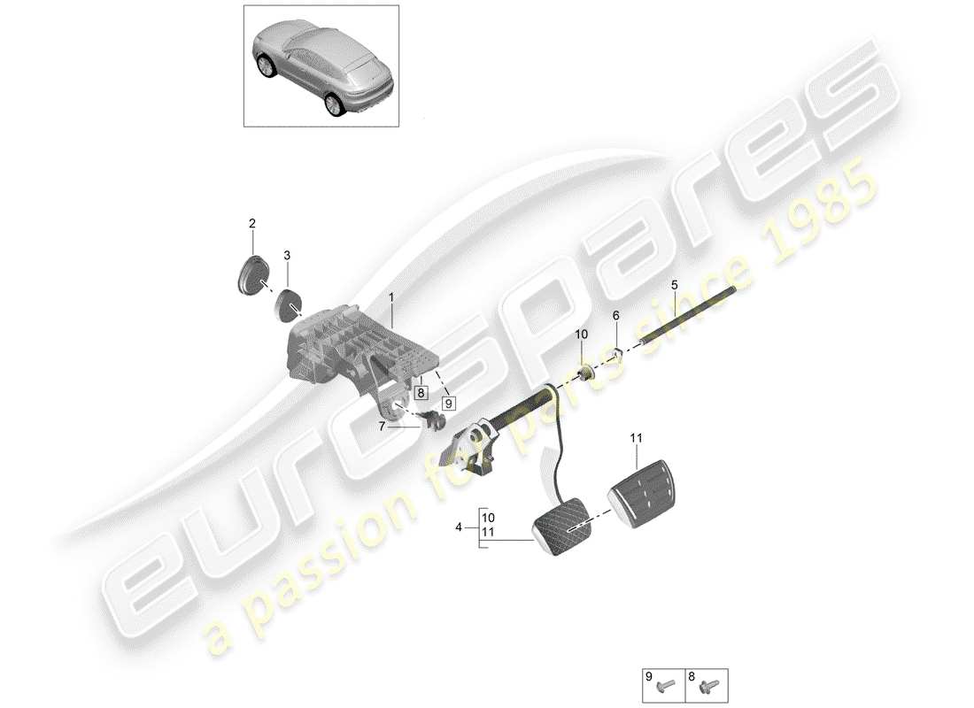 porsche 2019 (macan) brake pedal pr-l0r part diagram