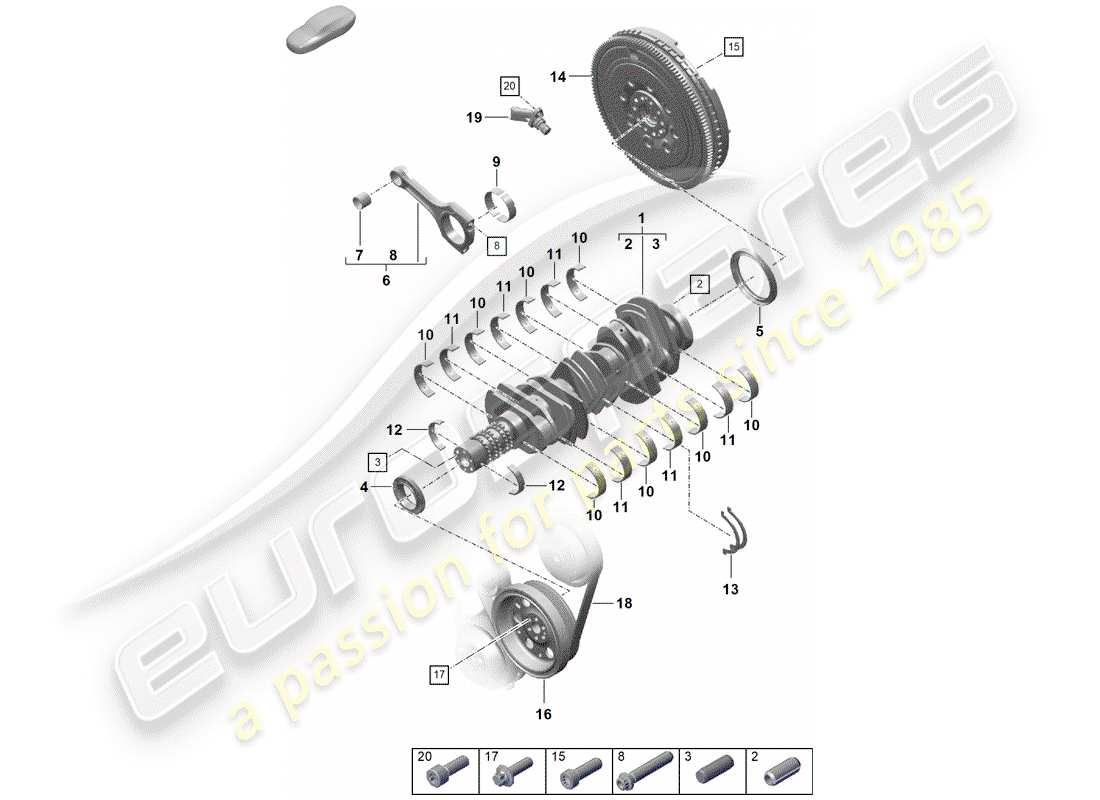 porsche 2019 (718 boxster spyder) crankshaft conrod flywheel part diagram