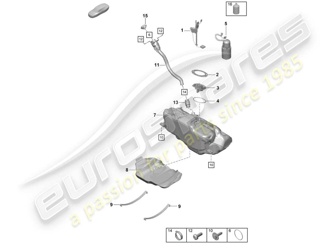 porsche 2019 (718 boxster spyder) fuel tank fuel pump part diagram