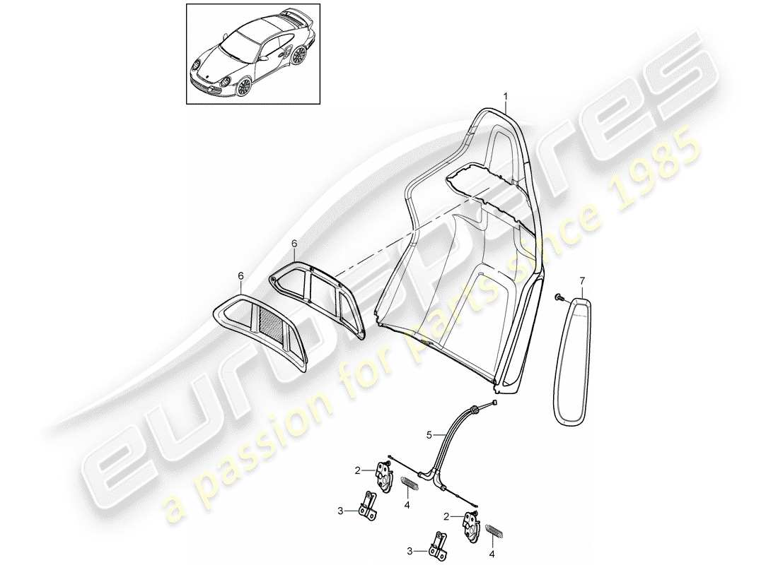 porsche 2012 (997-2 turbo / gt2 rs) backrest shell parts diagram