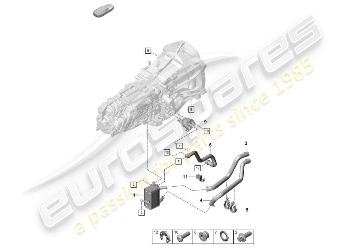 porsche 2017 (718 boxster) manual gearbox heat exchanger oil pipe water pipe parts diagram
