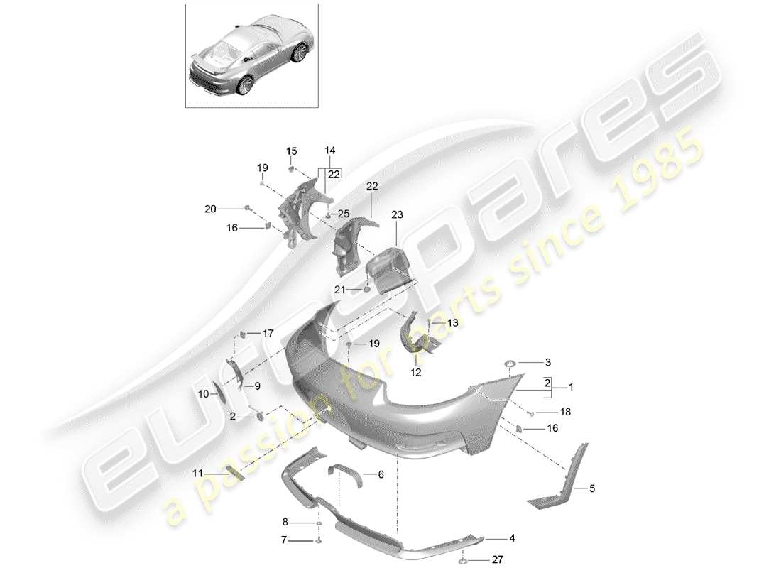 porsche 2016 (991-1 r/gt3/rs) bumper rear part diagram