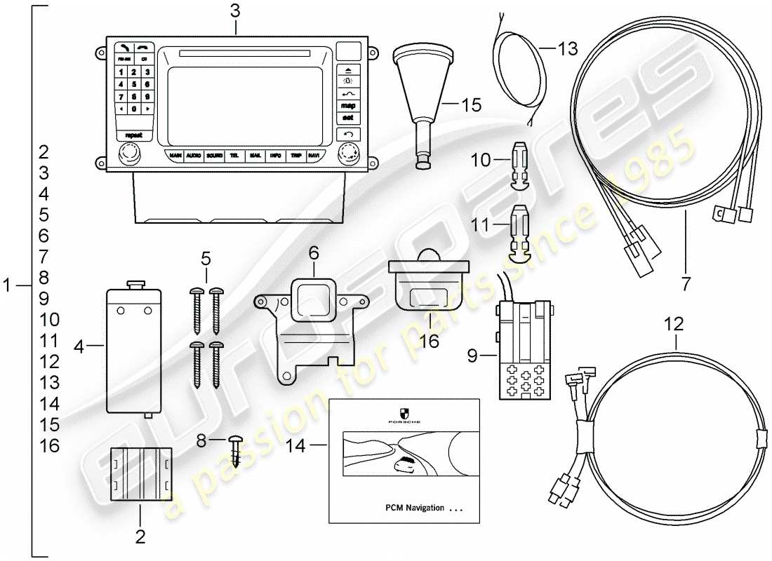 porsche 2009 (tequipment cayenne) navigation system parts diagram
