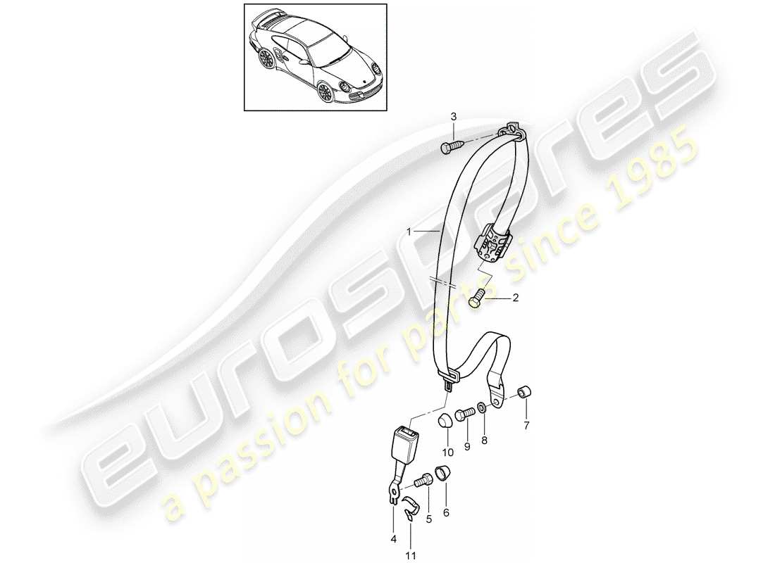 porsche 2013 (997-2 turbo / gt2 rs) seat belt parts diagram