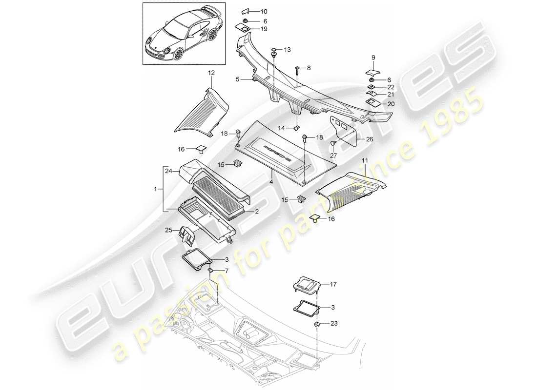 porsche 2011 (997-2 turbo / gt2 rs) particulate filter parts diagram