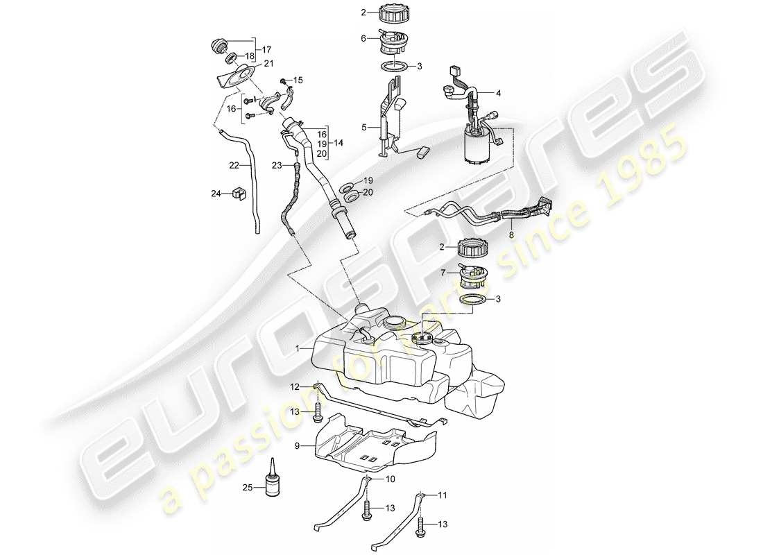 porsche 2007 (997-1 gt3) fuel tank parts diagram
