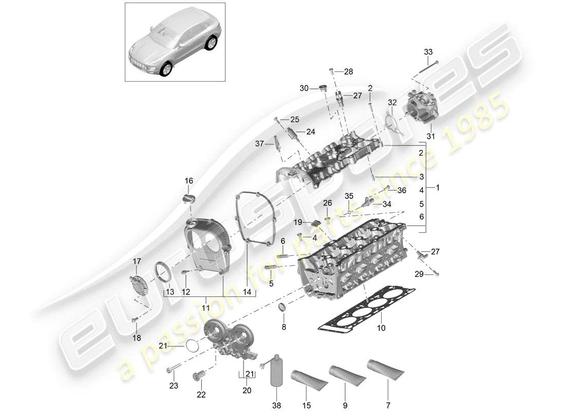 porsche 2014 (macan) cylinder head parts diagram