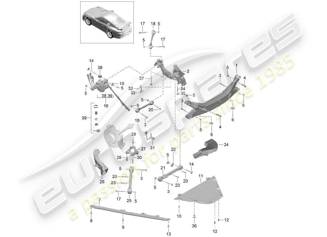 porsche 2016 (991-1 r/gt3/rs) rear axle side part carrier guide d >>- mj 2017 part diagram