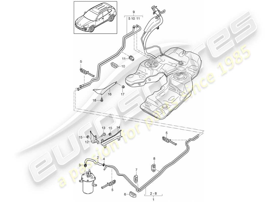 porsche cayenne e2 (2012) fuel system parts diagram