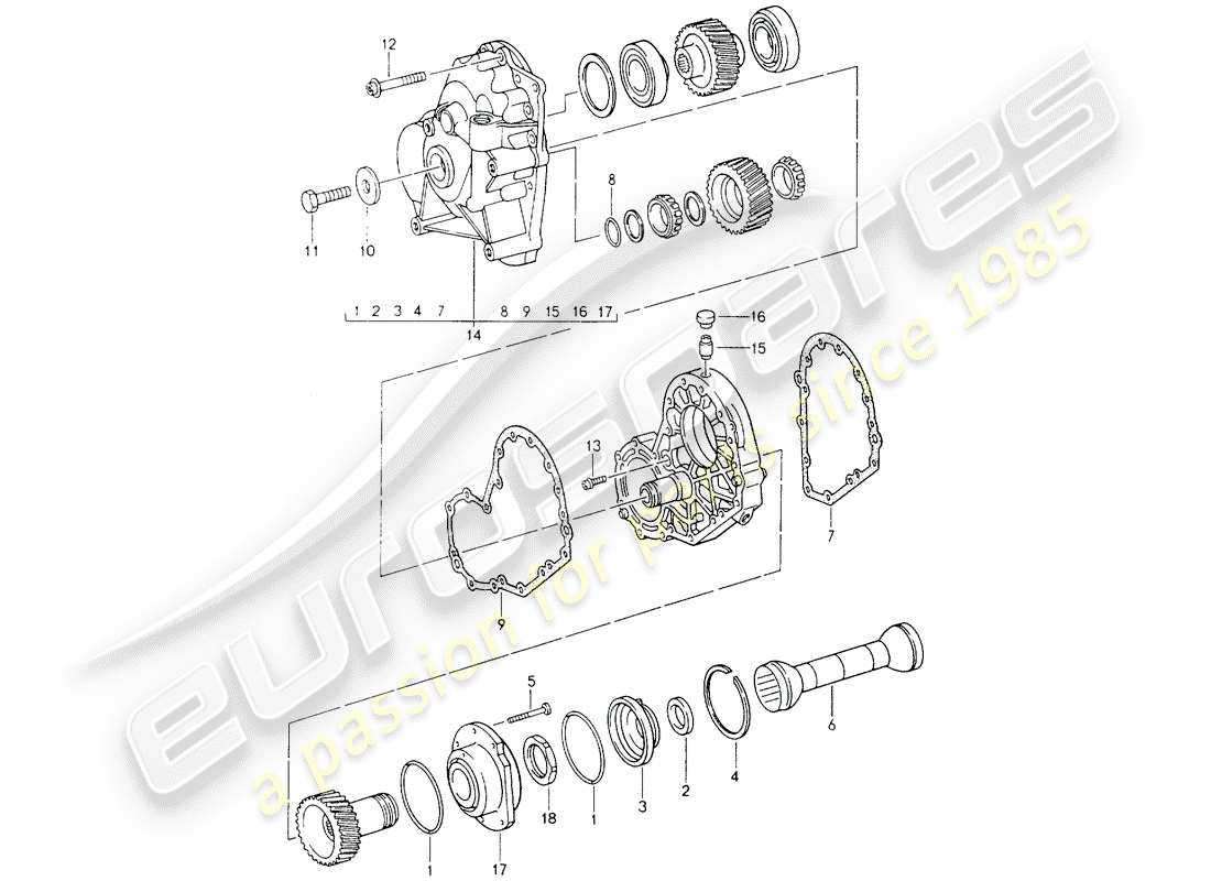 porsche 1990 (964) tiptronic - spur gears - intermediate plate parts diagram