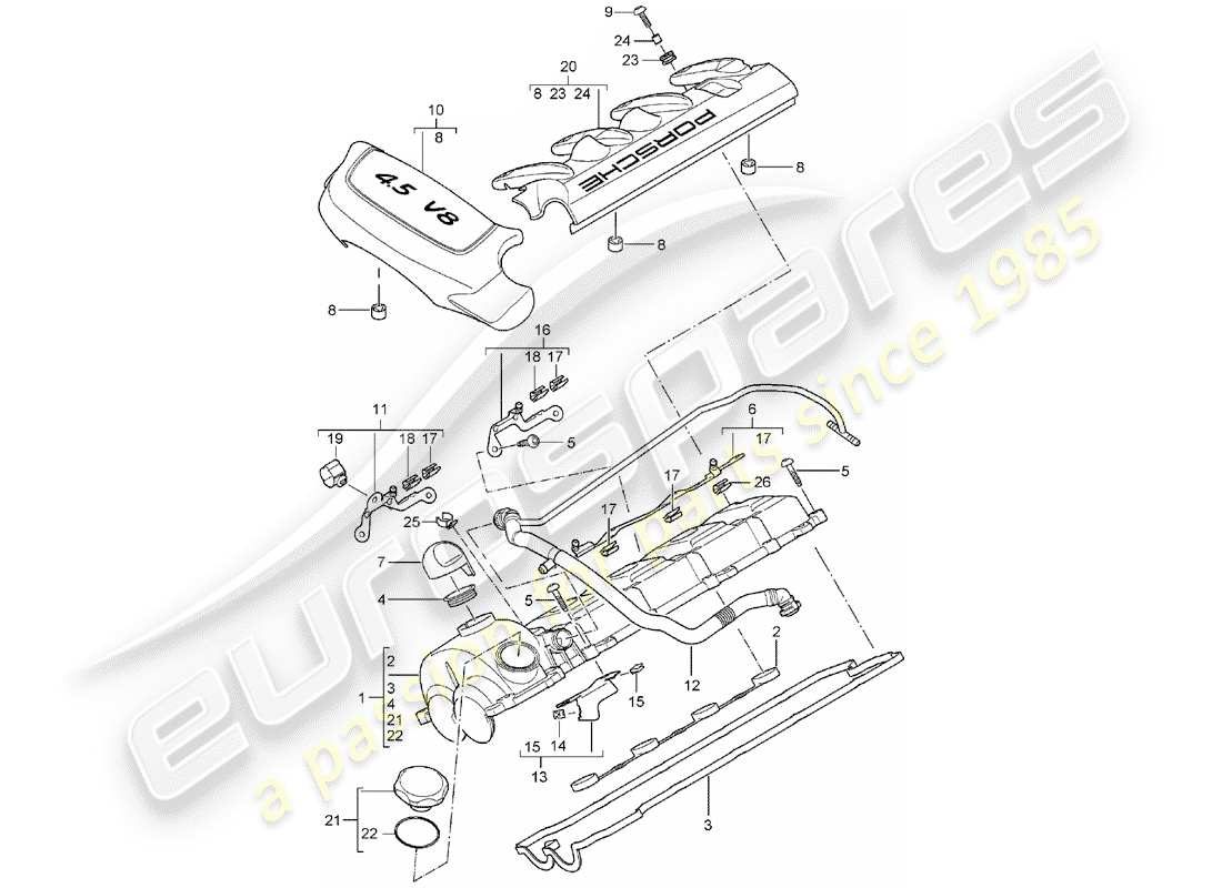 porsche 2003 (cayenne e1 9pa) valve cover engine cover see technical information see main group 1 (engine) nr.7 / 03 parts diagram