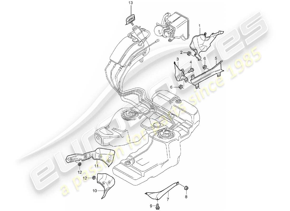 porsche 2004 (cayenne e1 9pa) fuel tank with: accessories parts diagram