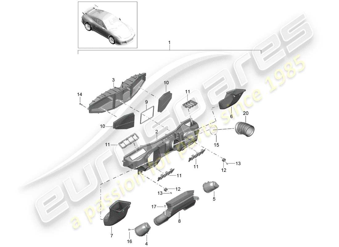 porsche 2016 (991-1 r/gt3/rs) air filter gt3 part diagram