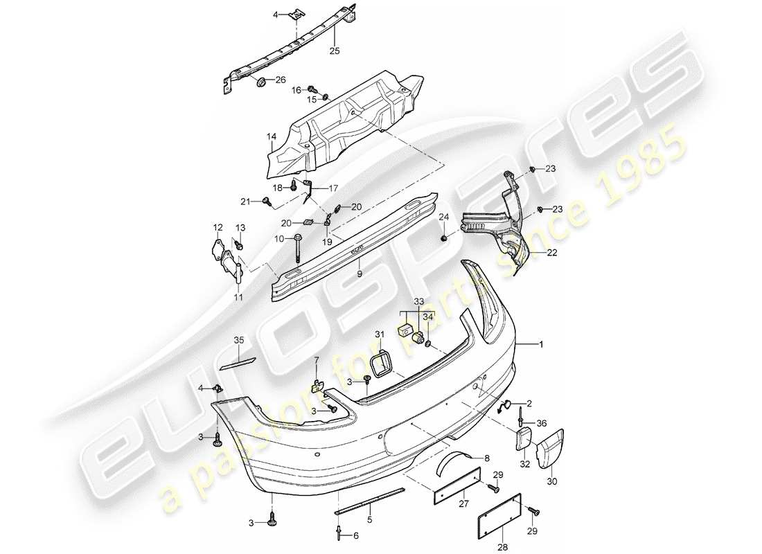 porsche 2007 (987 boxster) bumper rear parts diagram
