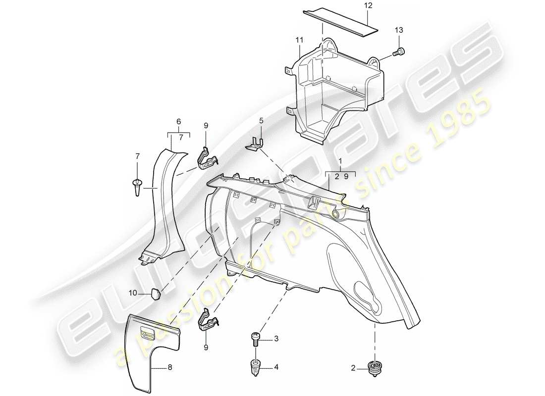 porsche 2004 (cayenne e1 9pa) side panel trim rear accessories parts diagram