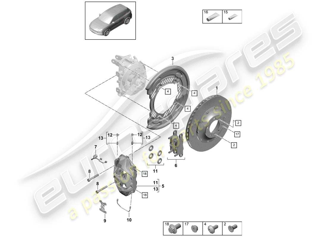 porsche 2018 (cayenne e3 9ya/9yb) disc brake 20 rear axle parts diagram