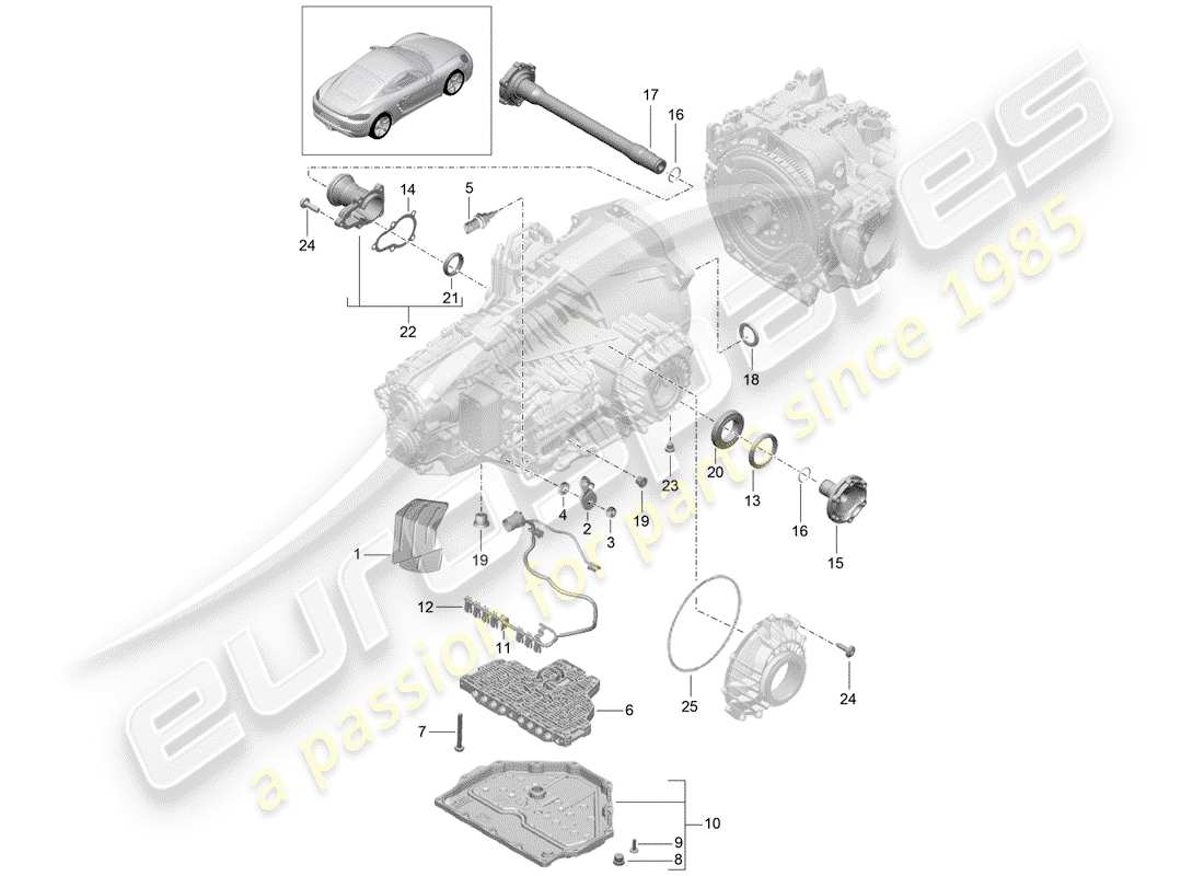porsche 2019 (718 cayman) - pdk - gearbox individual parts part diagram