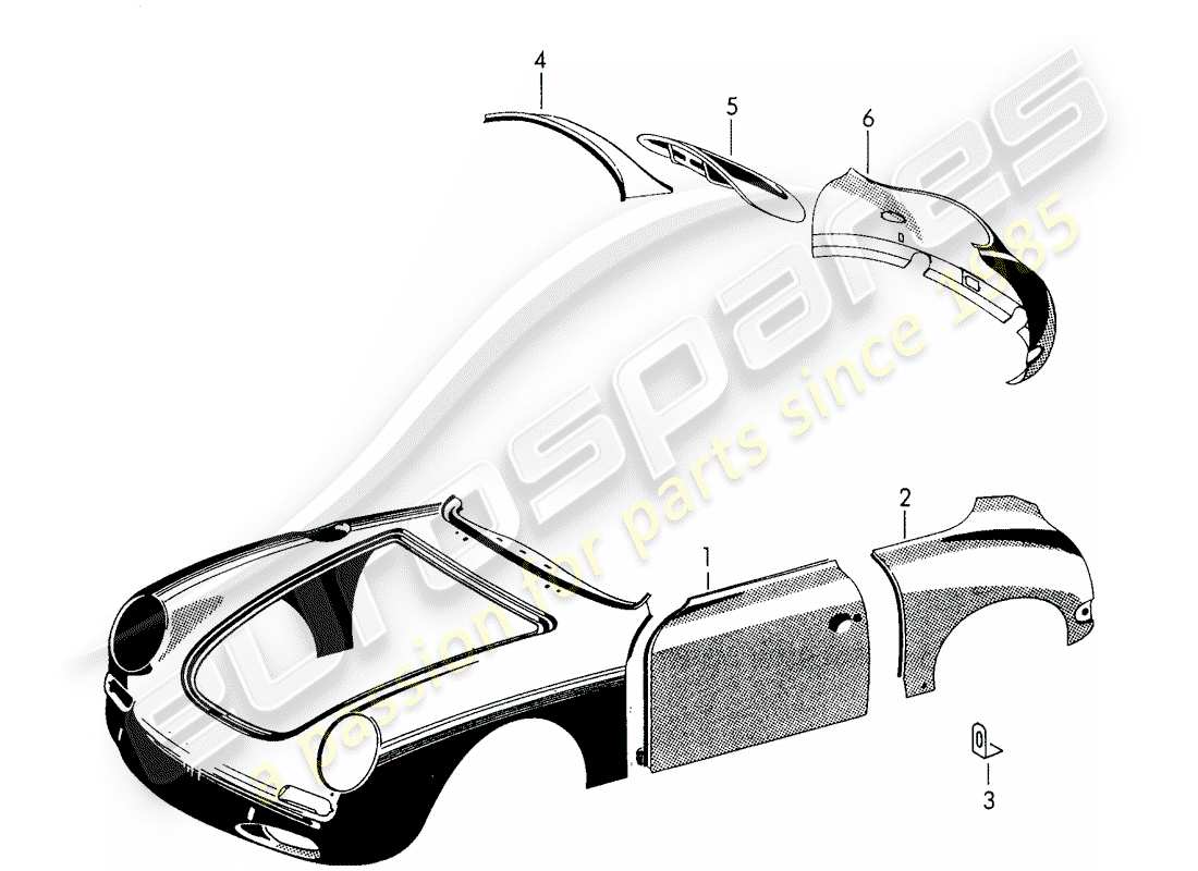 porsche 1951 (356/356a) exterior panelling - fender part diagram