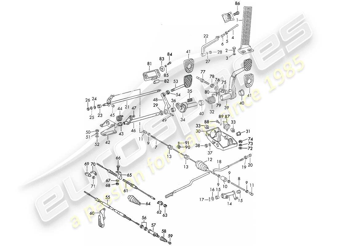 porsche 1973 (911) pedals - for vehicles with - manual gearbox part diagram