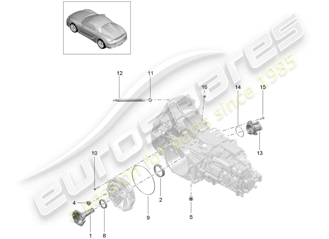 porsche 2016 (981 boxster spyder) manual gearbox individual parts parts diagram