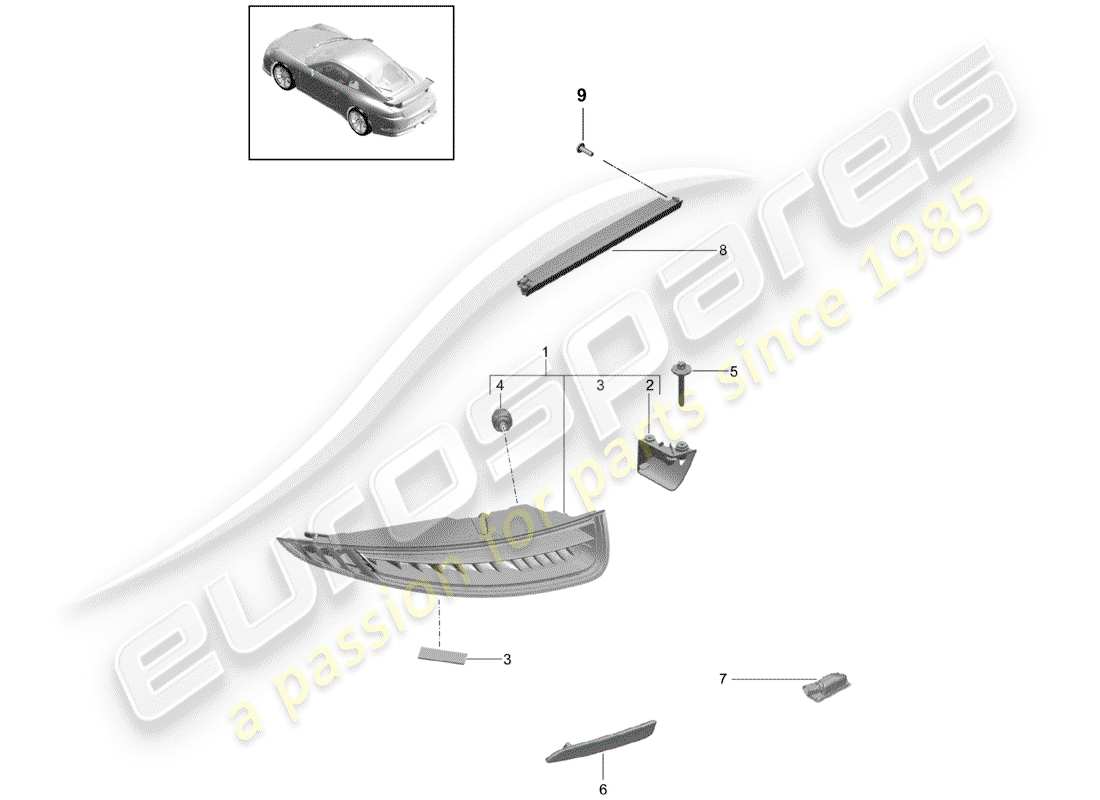 porsche 2016 (991-1 r/gt3/rs) rear light licence plate light additional brake light d >>- mj 2017 part diagram