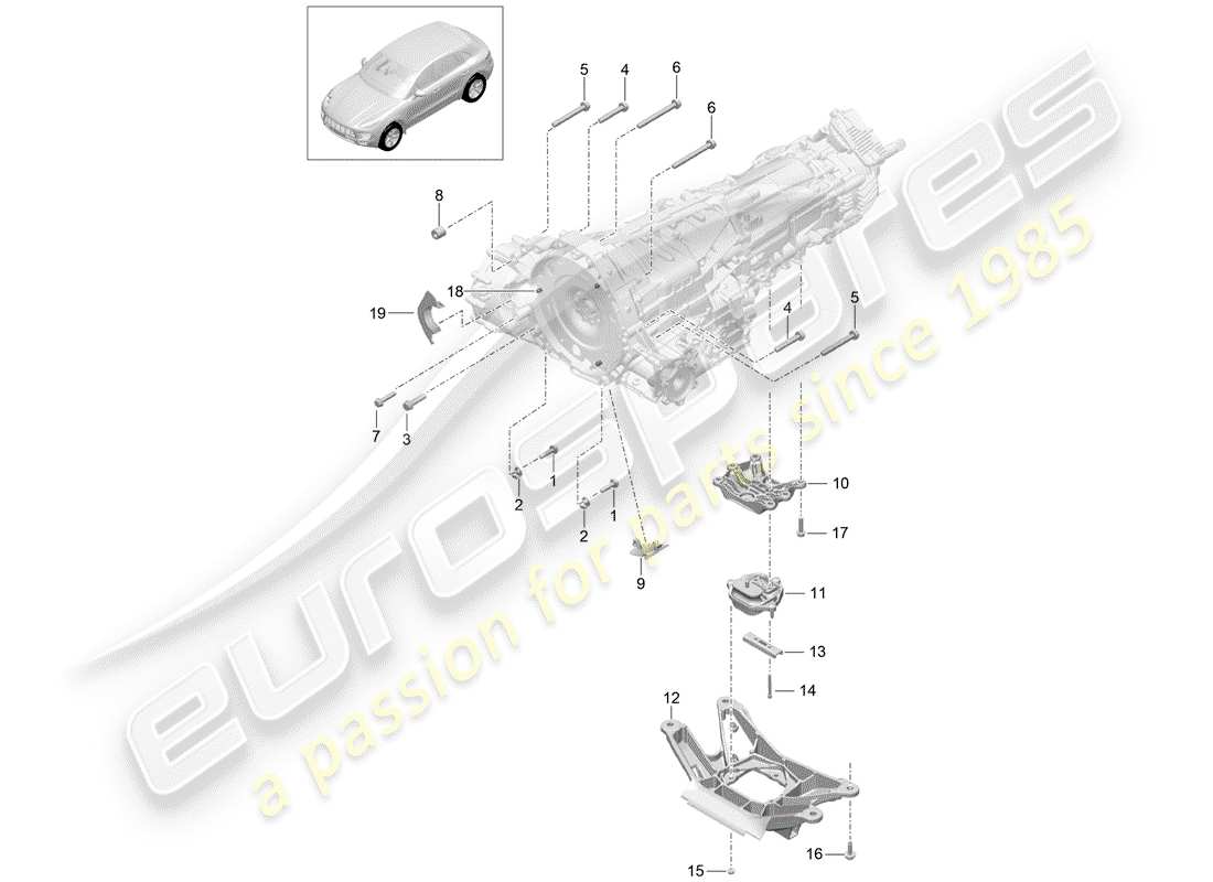 porsche 2017 (macan) mounting parts for engine and transmission transmission carrier part diagram