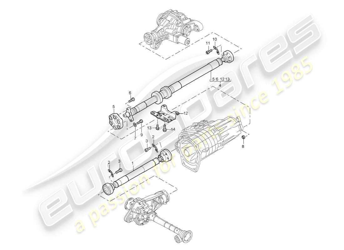 porsche 2010 (cayenne e1 9pa) cardan shaft parts diagram