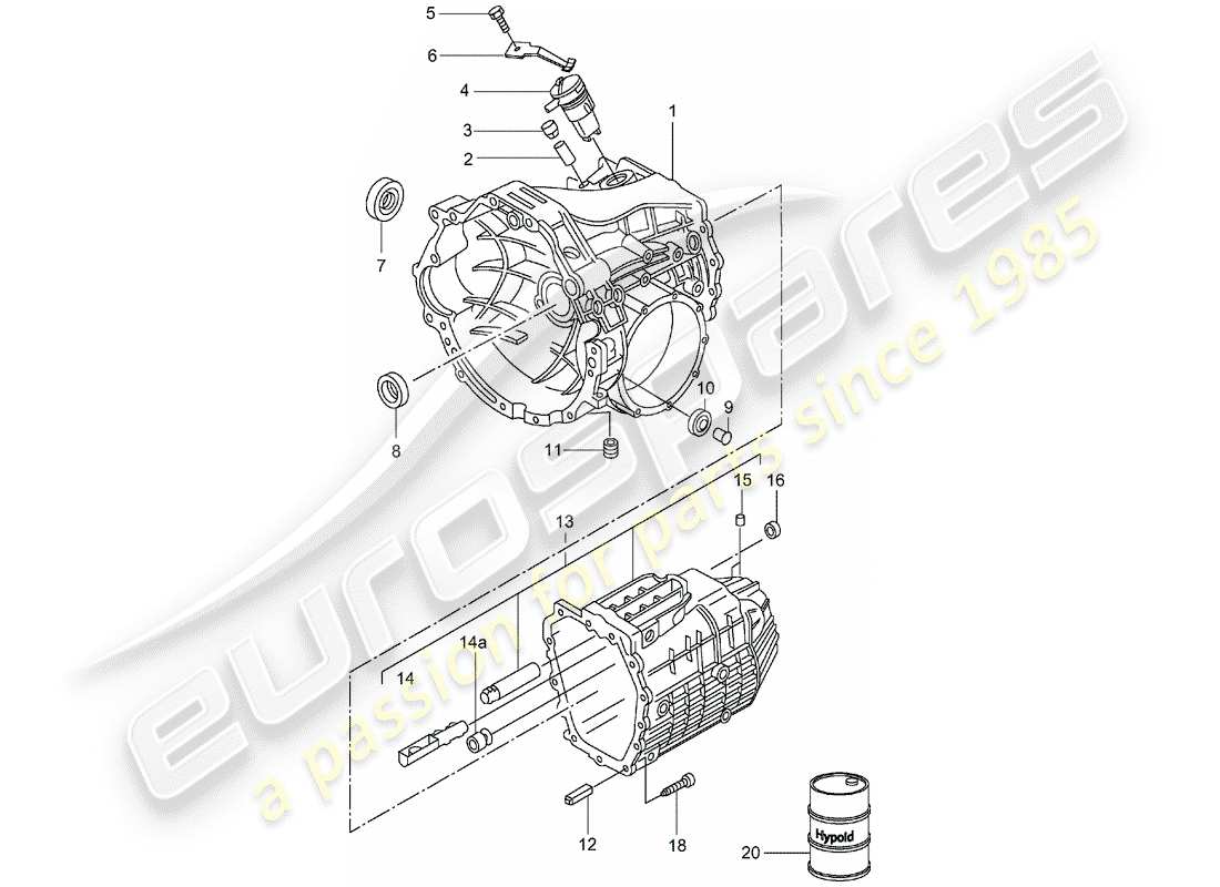 porsche 1997 (986 boxster) gearbox 5-speed manual transmission 2,5l/2,7l gear housing part diagram
