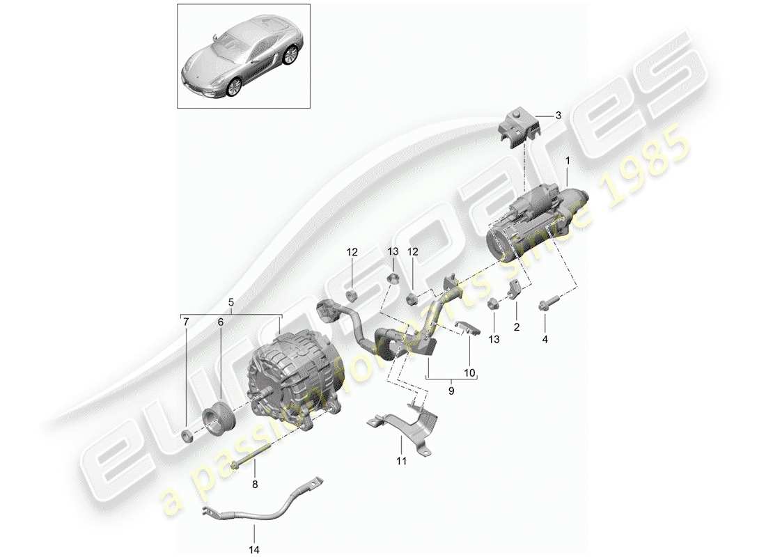porsche 2016 (981 cayman) starter alternator earth line part diagram