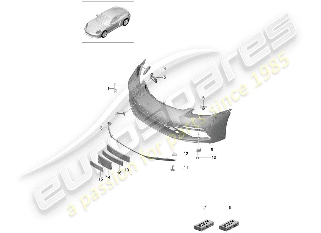 porsche 2017 (718 cayman) bumper front sport design package and gts part diagram