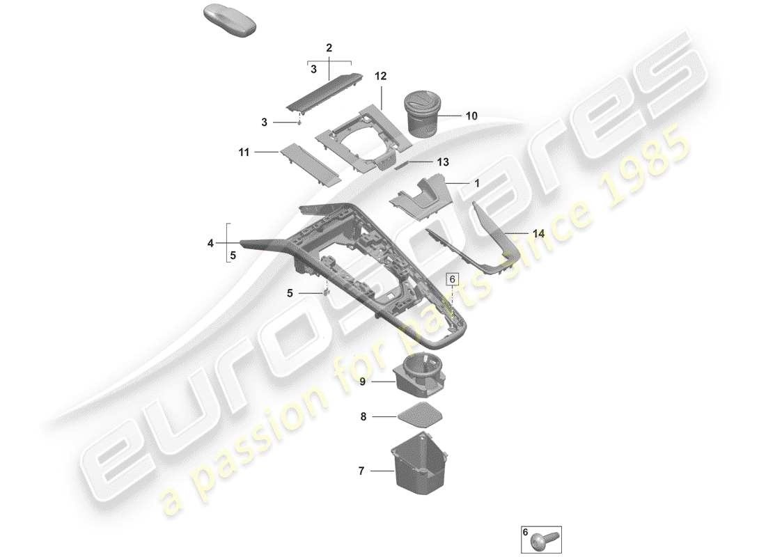 porsche 2020 (992-1) centre console accessories parts diagram