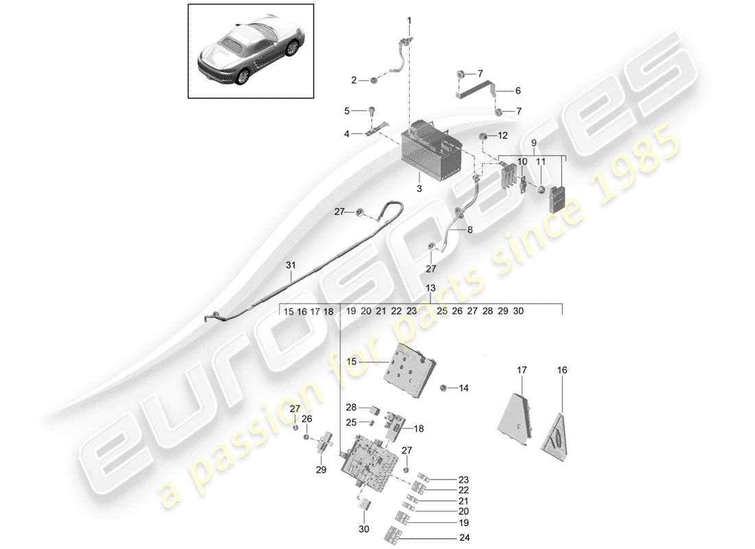 porsche 2018 (718 boxster) battery potential distributor parts diagram