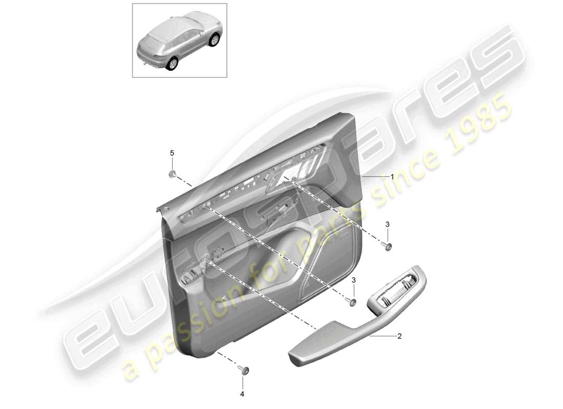 porsche 2015 (macan) door panel front leather two-colour part diagram