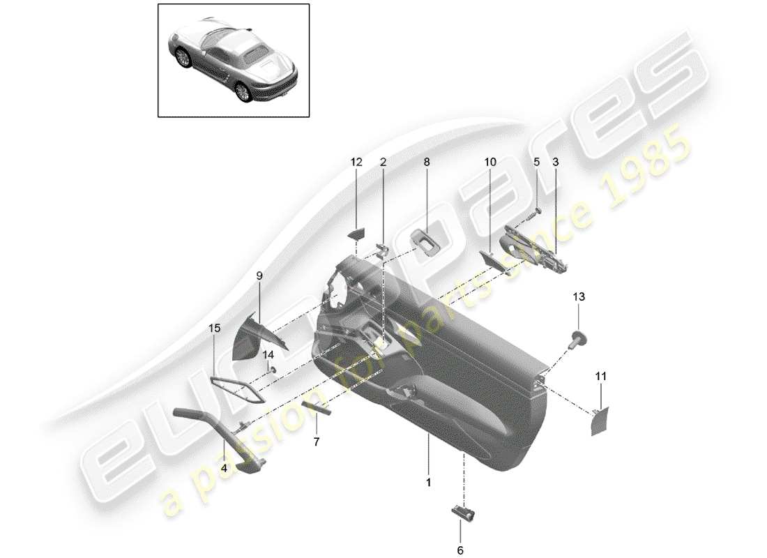 porsche 2018 (718 boxster) door trim gts (leather/alcantara) accessories trim galvano silver parts diagram